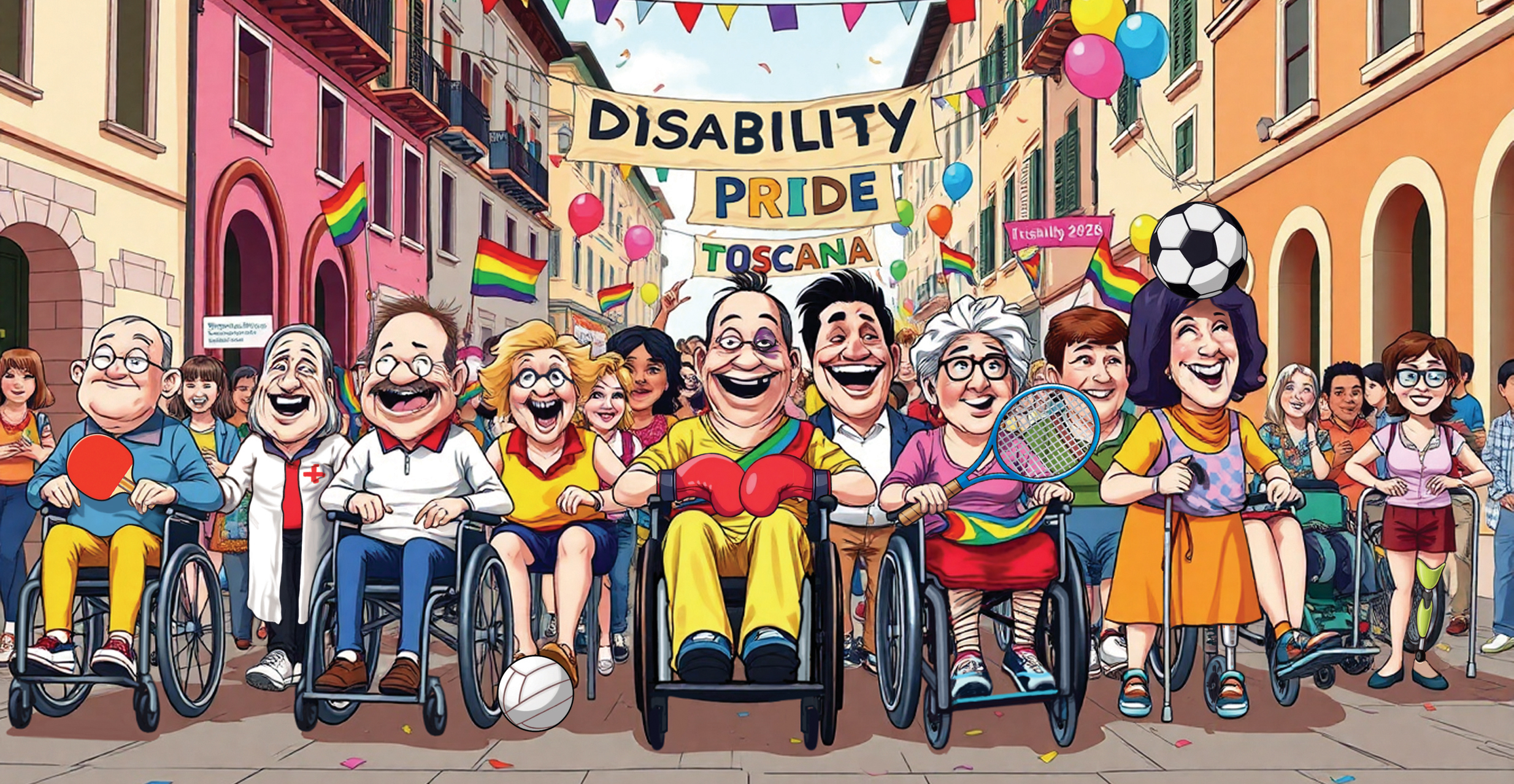 Un grottesco gruppo di persone con e senza disabilità sfila al Disability Pride Toscana 2026 di Livorno