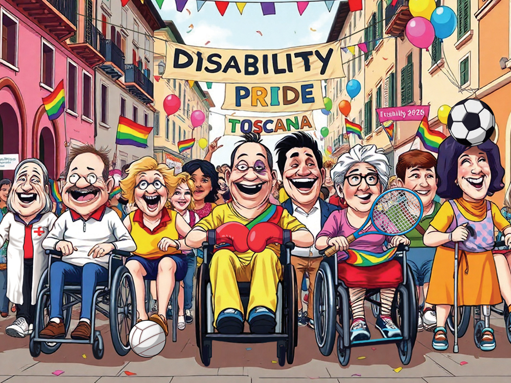 Un grottesco gruppo di persone con e senza disabilità sfila al Disability Pride Toscana 2026 di Livorno
